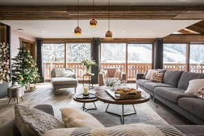 TV, fireplace, video library, stereo