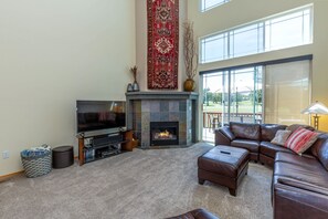 TV, fireplace, DVD player, books