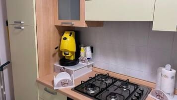 Fridge, oven, stovetop, electric kettle