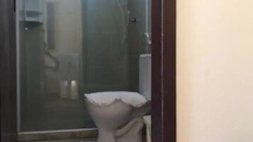 Toalhas de banho, sabonete, shampoo, papel higiênico