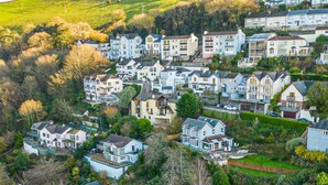 A residential area with houses on a hillside, surrounded by greenery. - Homefield in Dartmouth (Dartmouth)