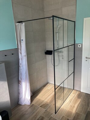 Shower, hair dryer, towels, toilet paper - Vacation home with private pool (Soltau)