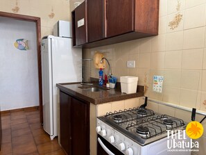 Fridge, microwave, oven, cookware/dishes/utensils