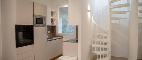 Fridge, microwave, dishwasher, coffee/tea maker