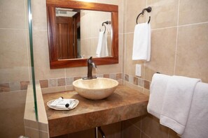 Shower, towels, soap, shampoo