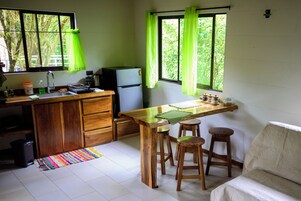 Mini-fridge, microwave, coffee/tea maker, electric kettle