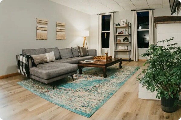 Smart TV, fireplace - 100 N Third • Cozy Downtown Apartment • Pet friendly! (Marquette)