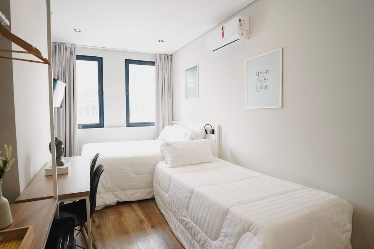 Individually decorated, individually furnished, desk, laptop workspace