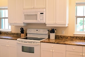 Coffee/tea maker, fridge, microwave, toaster