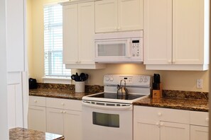 Coffee/tea maker, fridge, microwave, toaster