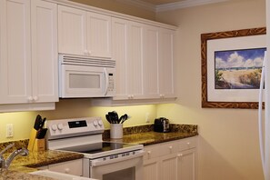 Coffee/tea maker, fridge, microwave, toaster