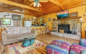 Smart TV, fireplace, video games, DVD player