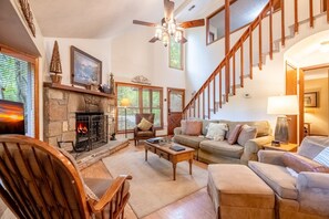 TV, fireplace - Between Here & There - Tree-Studded Hot Tub Soaks, Games & Fireside Movies (Gatlinburg)