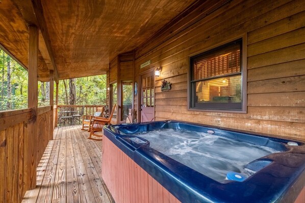 Terrace/patio - Between Here & There - Tree-Studded Hot Tub Soaks, Games & Fireside Movies (Gatlinburg)