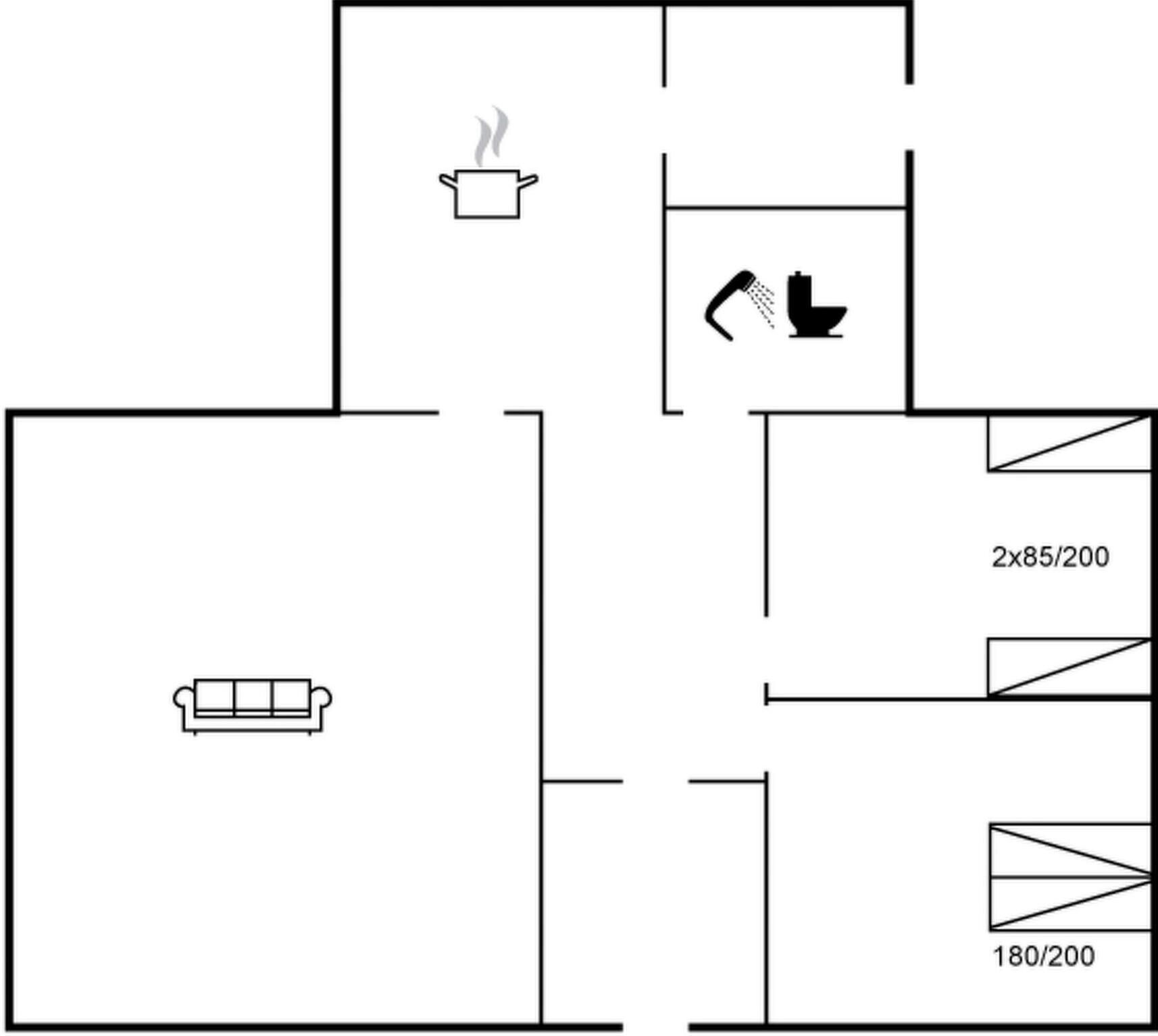 Un plano de planta que muestra una cocina, un comedor y una sala de estar.