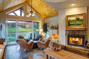 Cottage, Hot Tub, Golf View | Living area | Fireplace, computer monitors