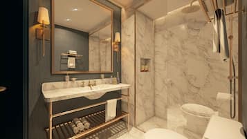Shower, free toiletries, hair dryer, towels
