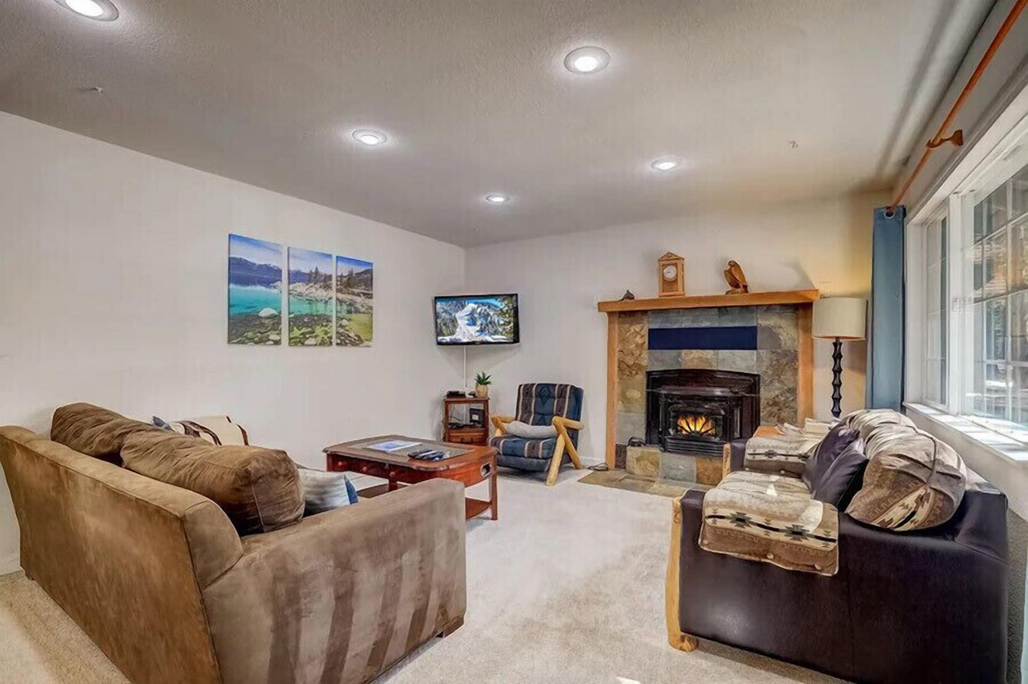 TV, fireplace, table football