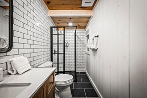 Shower, towels, soap, shampoo