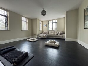 TV connectée, cheminée, lecteur de DVD, écrans d'ordinateur