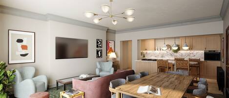 Apartment | Wohnbereich | 40-Zoll-LED-Fernseher mit Kabelempfang