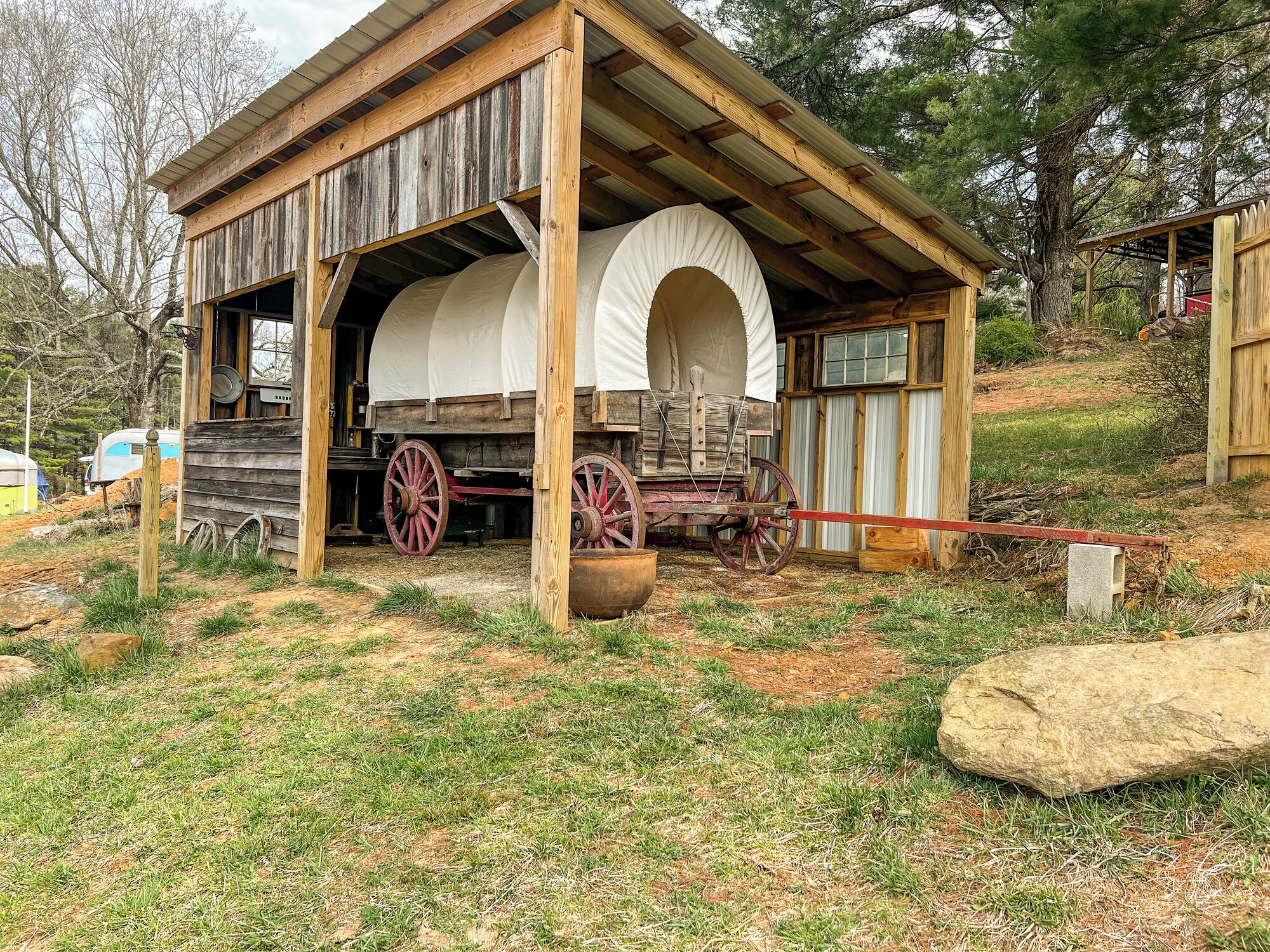 Covered Wagon Overlooking Pond