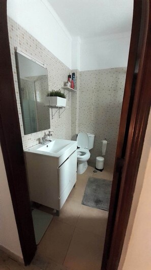 Secador de cabelo, sabonete, papel higiênico
