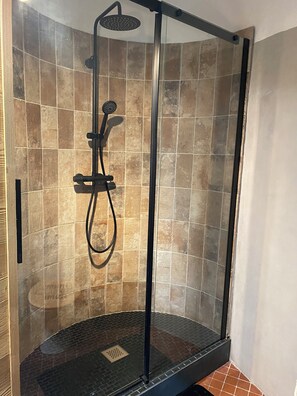 Douche, séchoir à cheveux, savon, papier de toilette