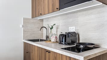 Classic Apartment | Private kitchen | Mini-fridge, microwave, stovetop, dishwasher
