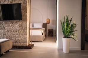 Lägenhet Deluxe - havsutsikt | Sängtillbehör av högsta kvalitet och memory foam-madrasser