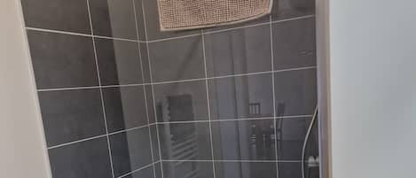 Shower, hair dryer, soap