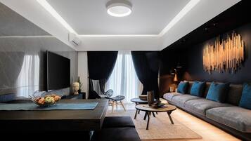 DVD player, music library, stereo