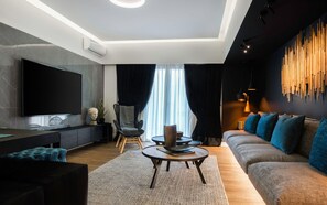 TV, DVD player, music library, stereo
