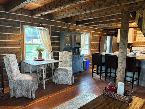 Charming Creekside Cabin next to 4 Mile Creek with mountain views. Dog friendly!