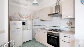 Fridge, oven, stovetop, coffee/tea maker
