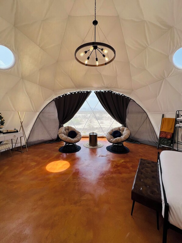 Interior - Southern Boho inspired Geodesic Dome nestled up next to Big Bend National Park. (Terlingua)