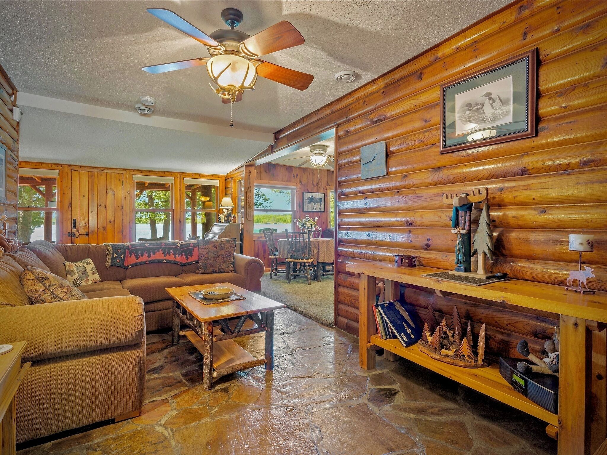 Smart TV, fireplace, DVD player, books