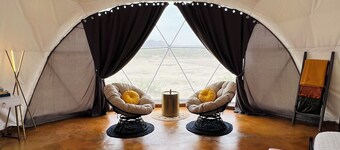 Southern Boho inspired Geodesic Dome nestled up next to Big Bend National Park.
