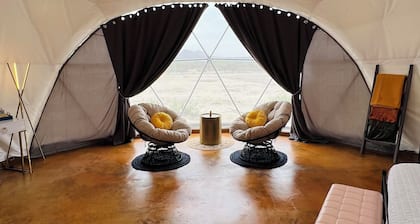 Southern Boho inspired Geodesic Dome nestled up next to Big Bend National Park.