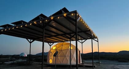 Southern Boho inspired Geodesic Dome nestled up next to Big Bend National Park.