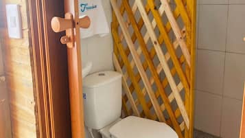 Regadera, toallas, jabón, papel de baño