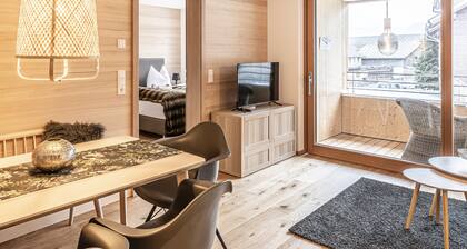 Appartement design Au avec vue sur les montagnes, balcon et Wi-Fi