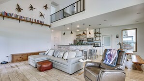 TV, fireplace - Modern Bryan Farmhouse on 1 Acre w/ Hot Tub! (Bryan)