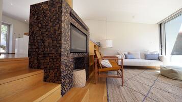 TV, fireplace