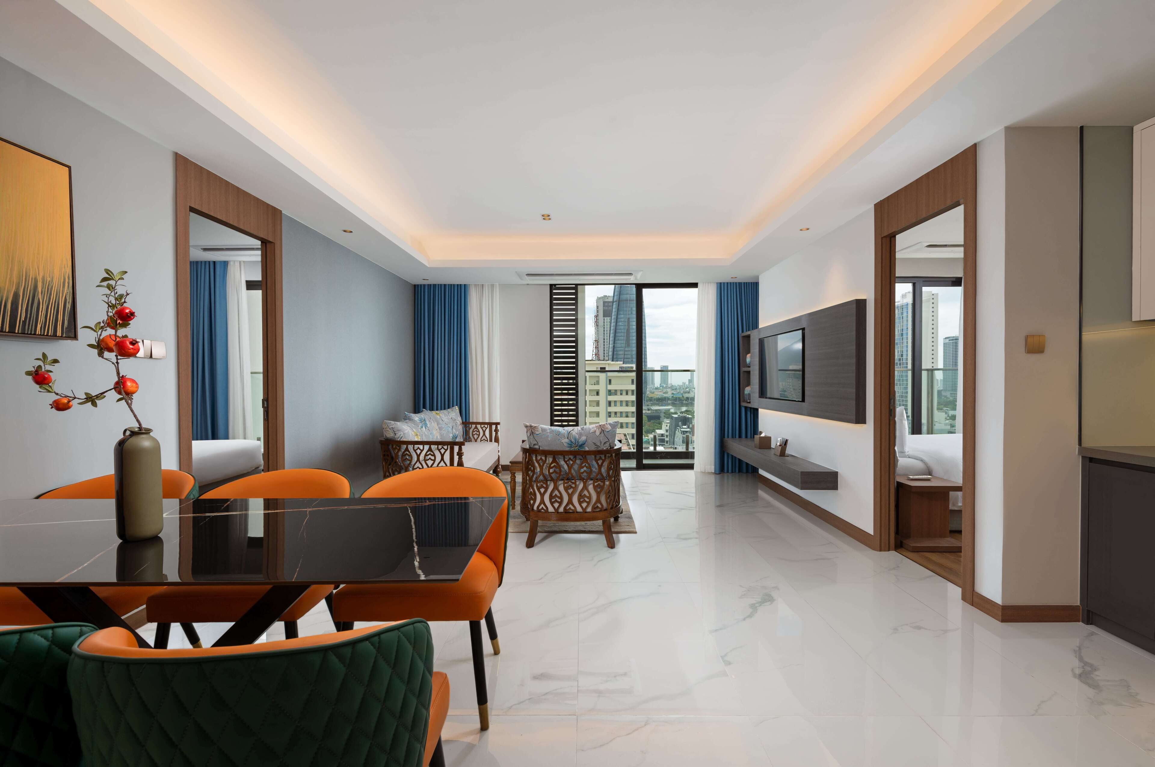 Three Bedroom Suite City View | Living area | 49-inch Smart TV with digital channels, fireplace