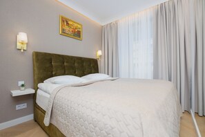 Apartment, 1 Bedroom, Balcony | 1 bedroom, desk, laptop workspace, bed sheets - Grzybowska Elegant Apartment by Renters (Warsaw)