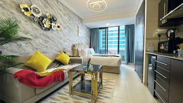 Deluxe Apartment, City View | 1 bedroom, in-room safe, individually furnished, blackout drapes