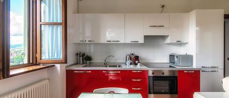 Apartment | Private kitchen | Full-sized fridge, microwave, oven, stovetop