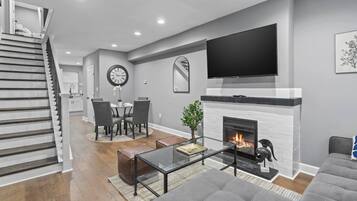 TV, fireplace, offices