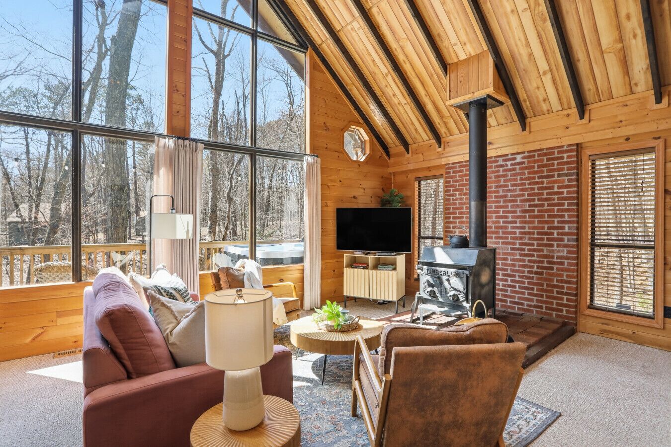 Een smart-tv, een open haard, een dvd-speler en boeken